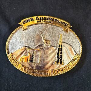 Vintage Metal  80th Anniversary Naval Petroleum Reserve No. 1 Buckle 1912-1992